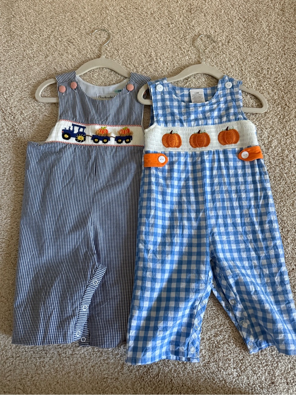 Toddler Boys Pumpkin Smocked Jon-Jon’s 12M - set of 2